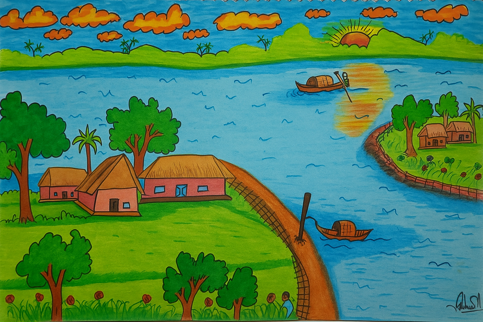 village in drawing